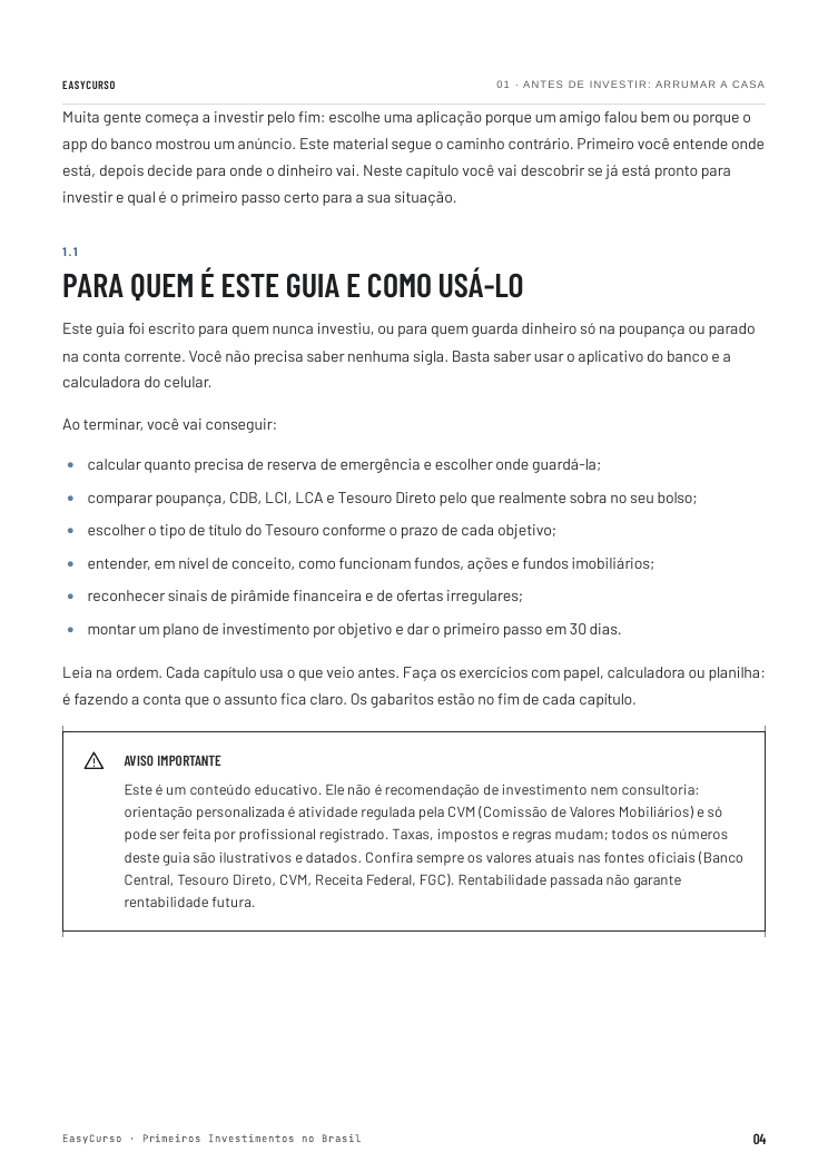 Página de amostra 2 do material Primeiros Investimentos no Brasil